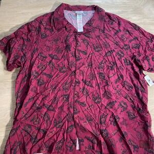 Disney Cruise Line Castaway Cay Button Up Shirt 3XL Nautical Print Maroon